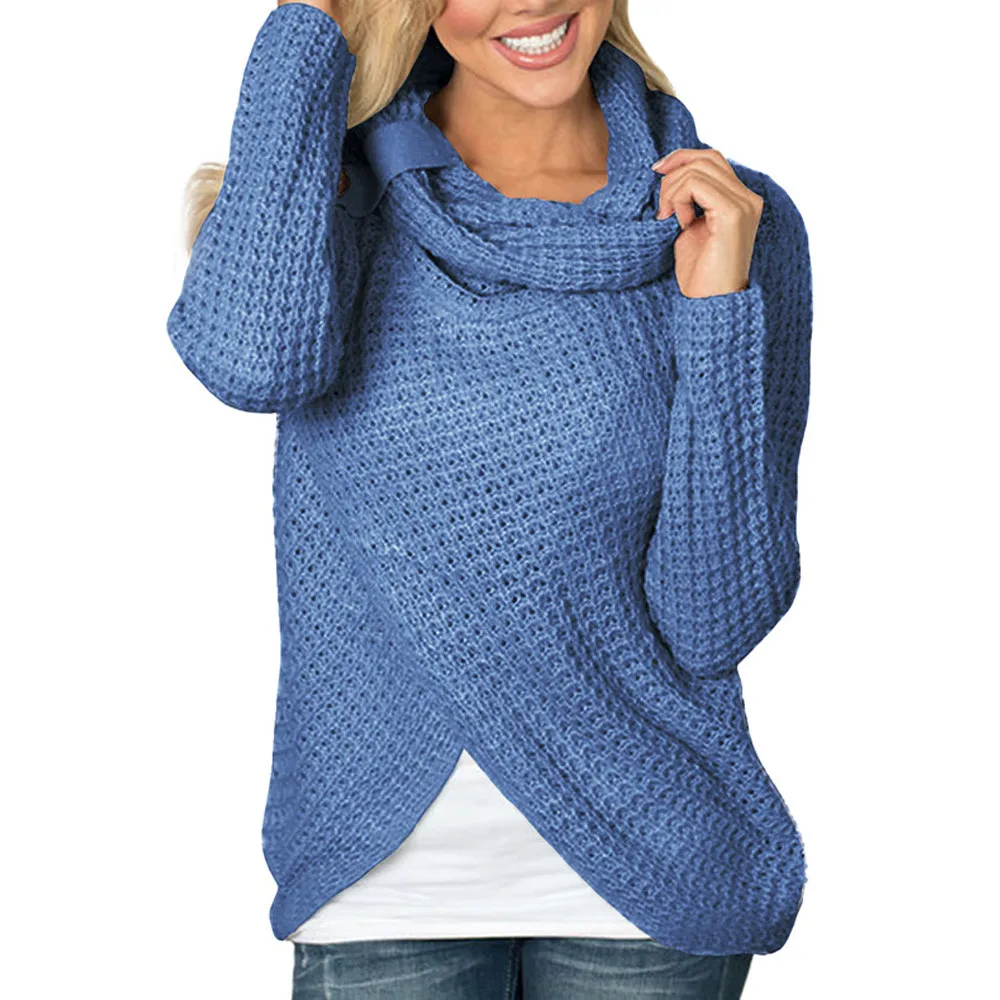

Women Sweaters Knitted Long Sleeve TurtleNeck Casual Knit Loose Sweater Pullover Tops Mujer Winter Streetwear Slit Sweater Sexy