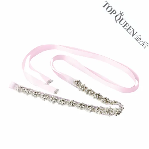 Pink TOPQUEEN S163 свадебный пояс Свадебные аксессуары Свадебный Пояс ручной работы свадебный пояс с бисером стеклянные кристаллы - Цвет: Pink