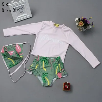 Семейный купальник для мамы и дочки; комплект из 2 предметов; бикини с высокой талией с цветочным принтом; купальные костюмы для родителей и детей; купальный костюм; 2 цвета - Цвет: Pink Kid XL