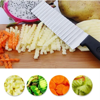 Potato French Fry Cutter Stainless Steel Kitchen Accessories Serrated Blade Easy Slicing Banana Fruits Potato Wave Knife Chopper