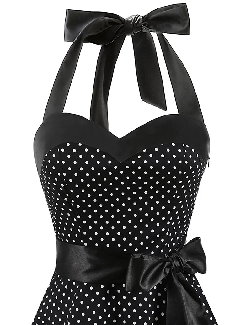 Kostlich Summer Dot Dress Sexy Halter Backless Women Vintage Dress Swing Elegant Party Dresses Plus Size Sashes With Bow Tie (15)