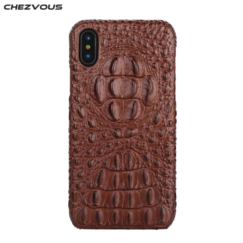 

CHEZVOUS Luxury Case For iPhone X 10 Cover Leather 3D Crocodile Pattern Phone Back Cover Genuine Leather Cases Coque Capa 2018