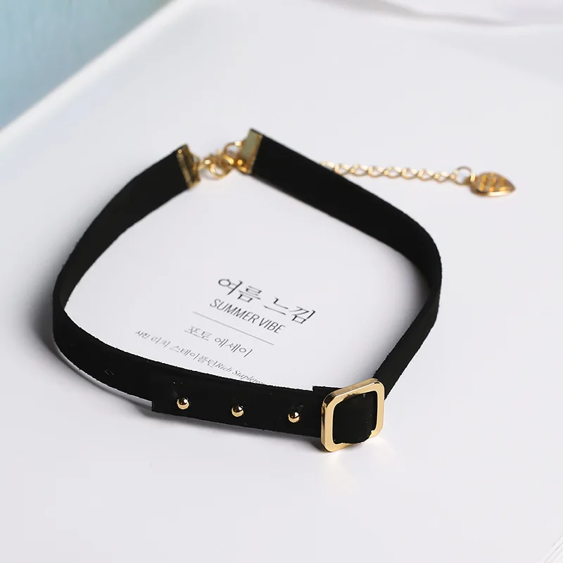Steampunk Black Velvet Leather Belt Choker Necklace For Women Vintage