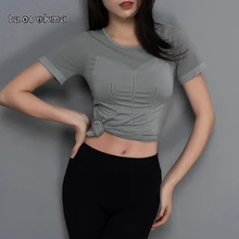 Женские футболки для йоги быстросохнущие бесшовные тренажерный зал топы для женщин Fintness одежда с круглым вырезом Спорт Бег футболка женский Тренировки Танк Спортивная