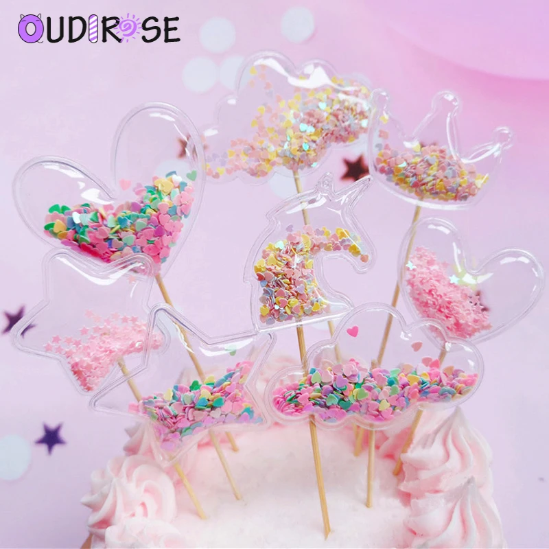 

OUDIROSE 2pcs Transparent sequin crown cloud shiny cake topper Valentine's Day children's party decora mermaid tail cake decora