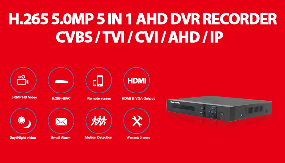 NINIVISION XMeye Hi3521D H265+ 5MP 4MP 4CH 8 Channel 5 в 1 Гибридный wifi TVi CVI NVR AHD CCTV DVR видеонаблюдение Видео Recoder