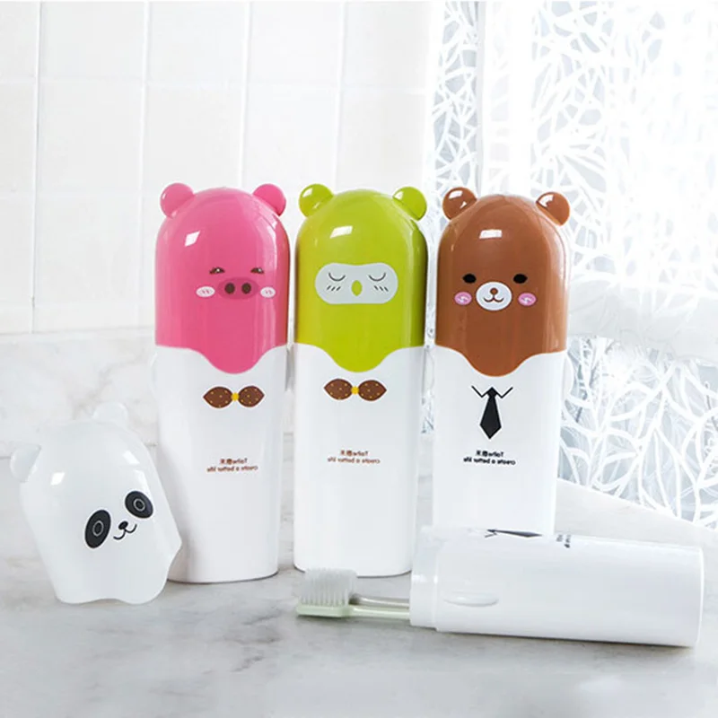 

4 Styles Cute Animal Towel Toothpaste Toothbrush Holder Traveling Toothbrush Cap Storage Case Bathroom Accessory