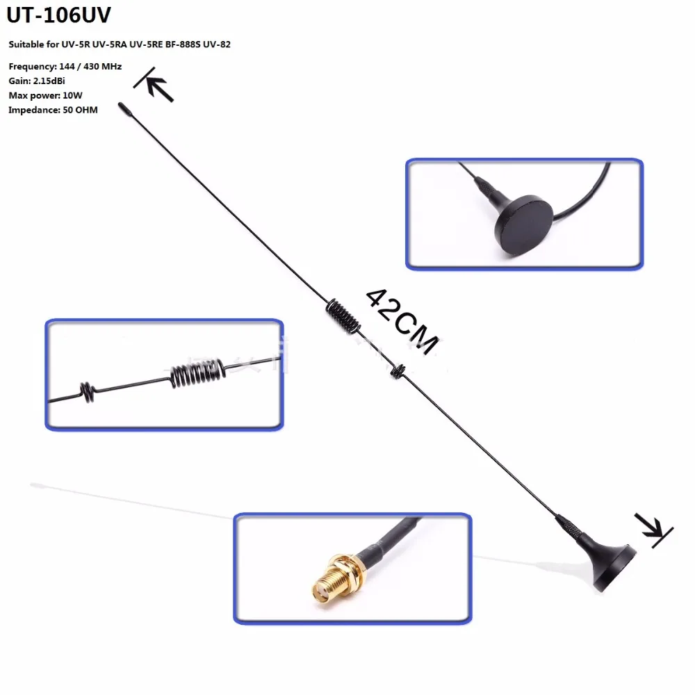 

UT-106UV SMA Female Dual Band Car Magnet Antenna FHRG For BAOFENG UV5R/UV5RA/UV5RE/UV-82/BF-888S