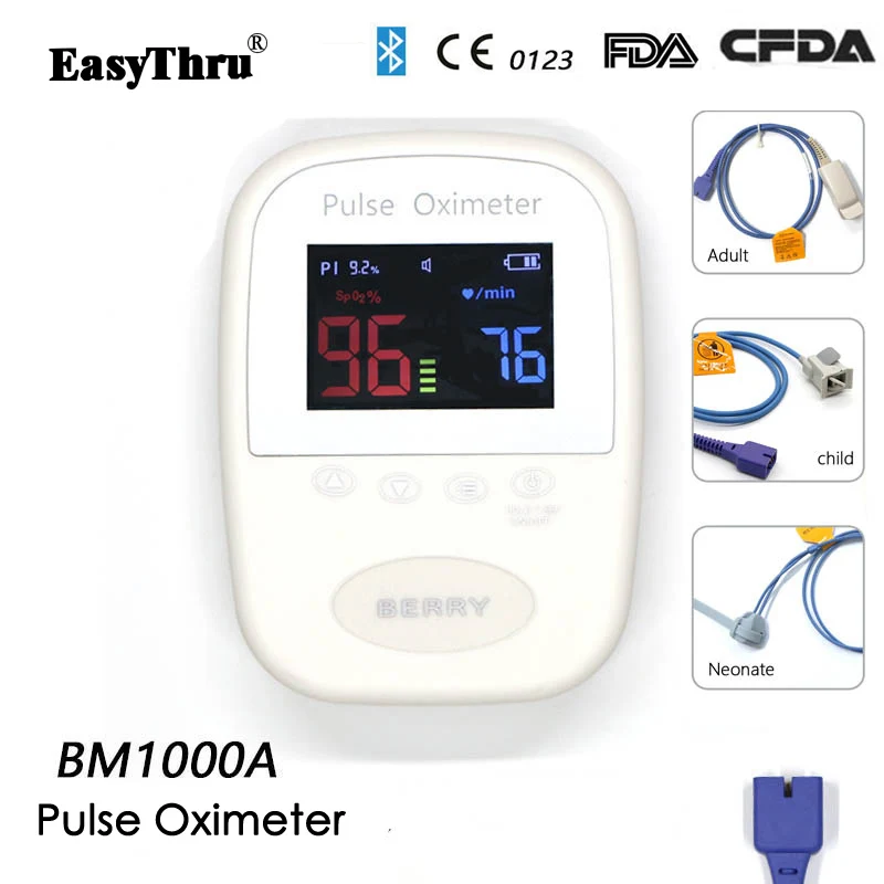 

EasyThru BM1000A Hospital Pediatric Neonatal Kids Pulse Oximeter Mobile APP 24 Hour Spo2 Monitor for Kids and adult use