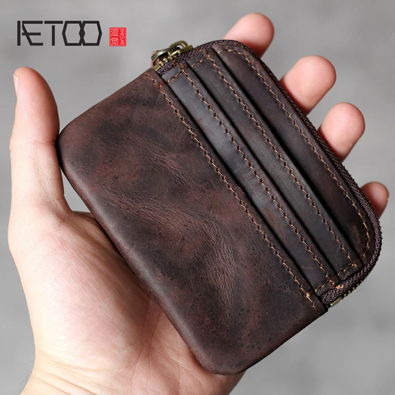 

AETOO Retro Head cowhide card pack change bag leather handmade