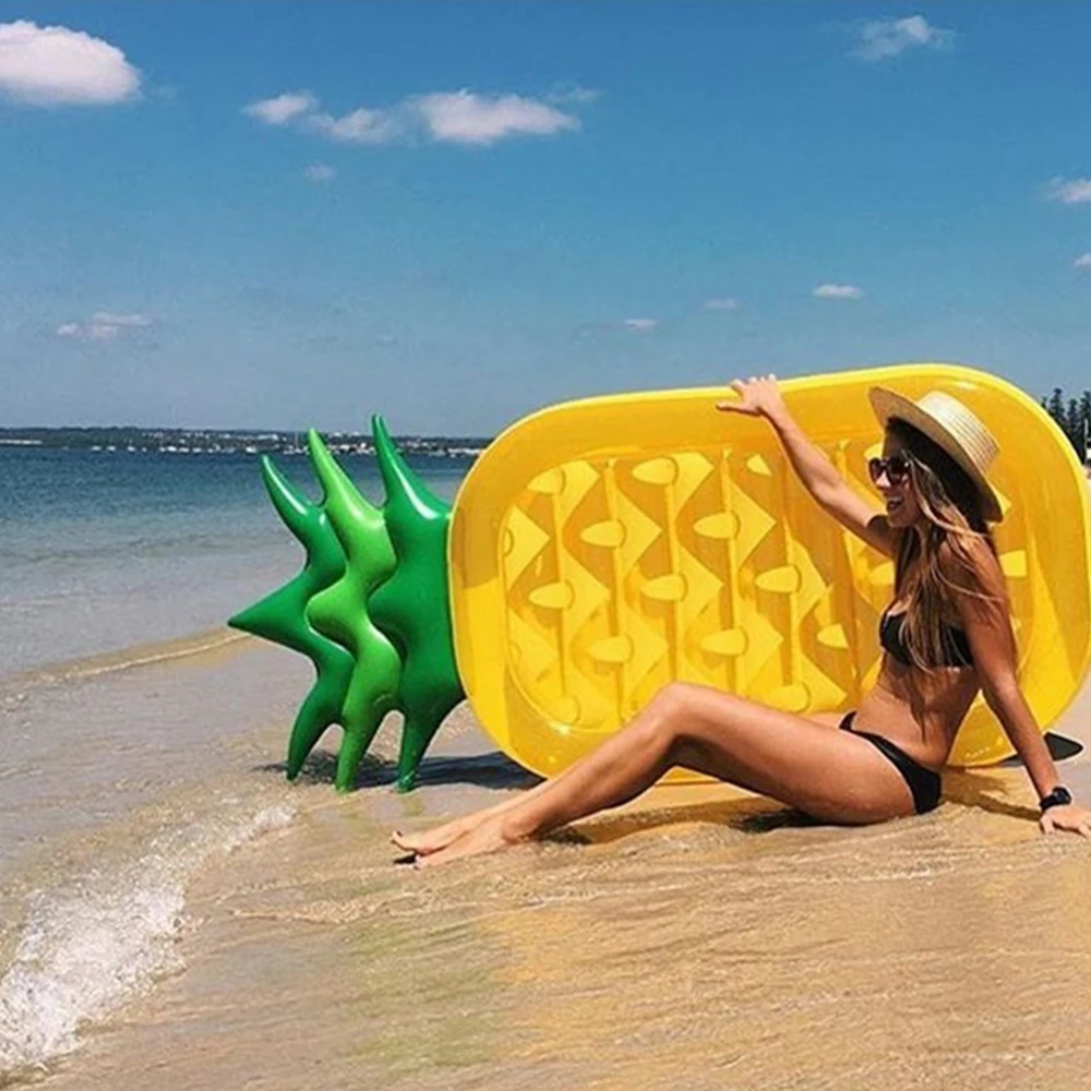 

Inflatable Pineapple Air Mattress Foldable Swimming Pool Inflatable Bed with Cushion Beach Inflatable Float Bed Single People