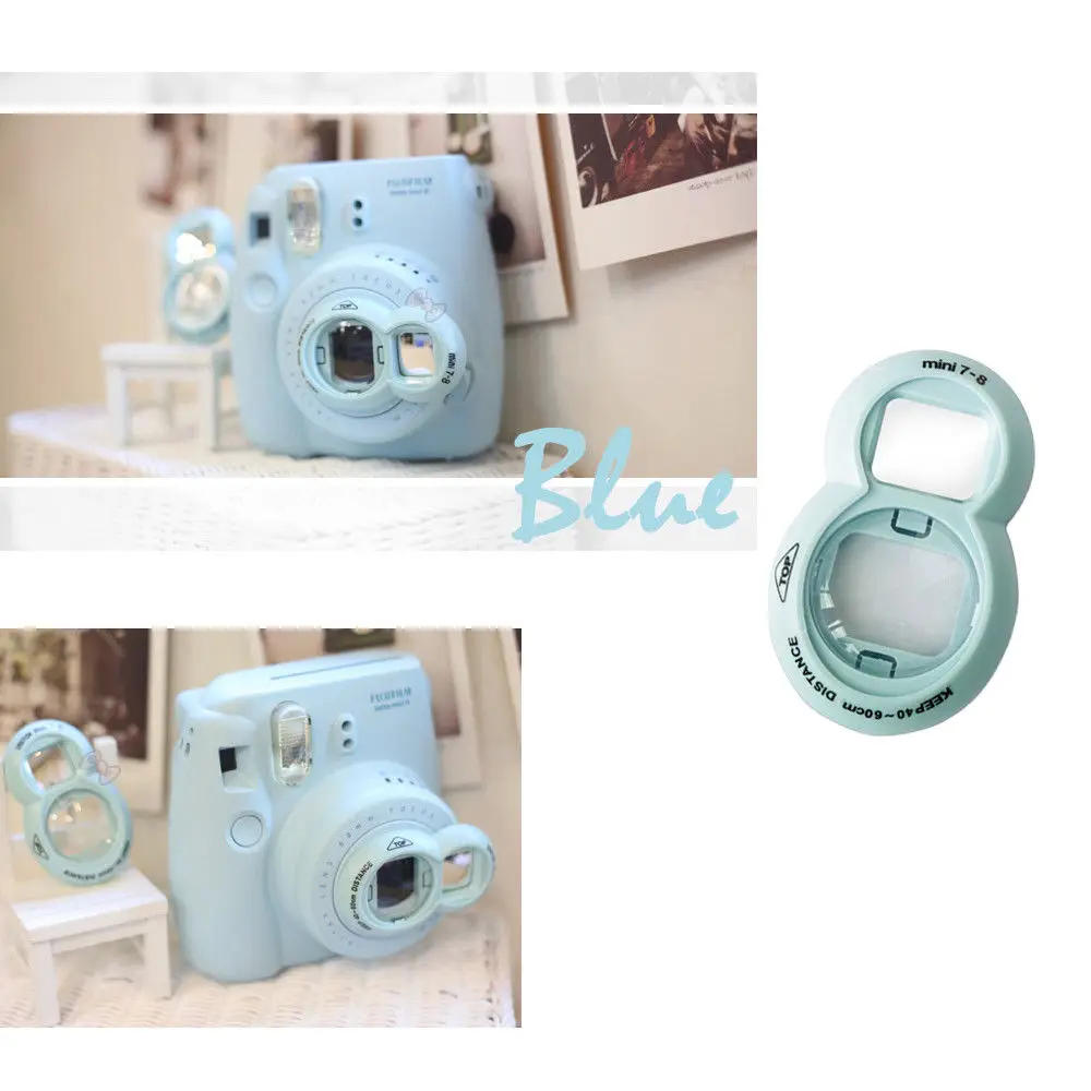 Для Fujifilm Instax camera Mini 9 Mini 8 Mini 7s PIC-300 пленочный объектив крупным планом с зеркалом для селфи с милым классическим дизайном - Цвет: Blue