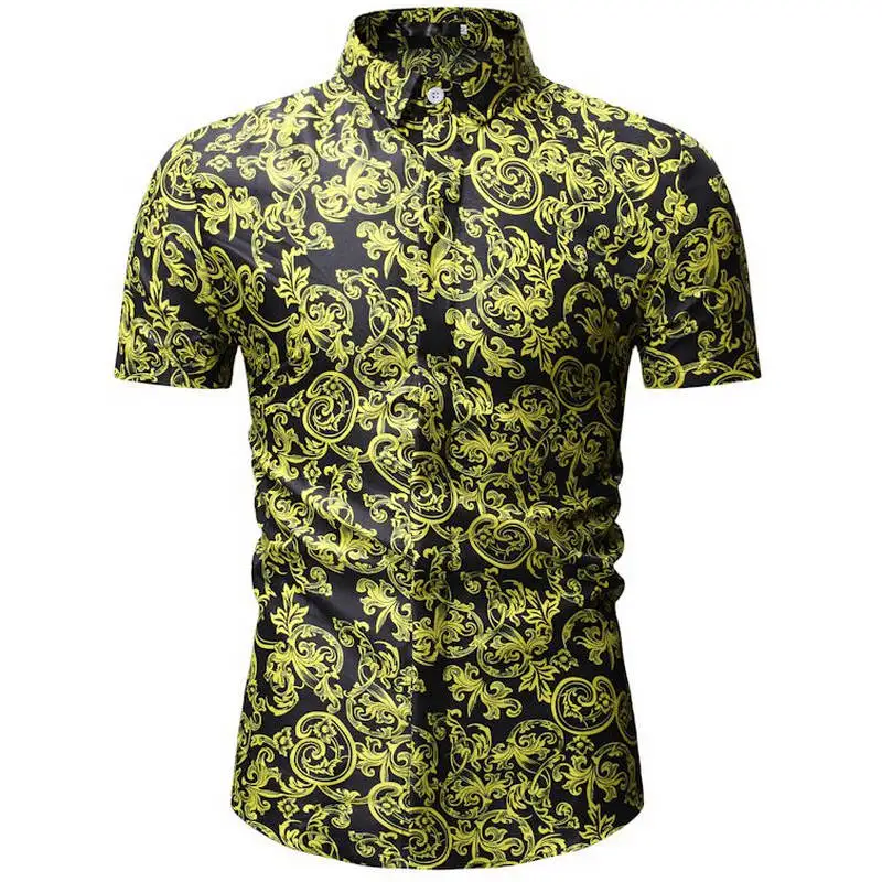 Новинка, летние мужские пляжные Гавайские рубашки с коротким рукавом, повседневные рубашки с цветочным принтом обычного размера плюс 3XL, модная мужская одежда - Цвет: YS21 black