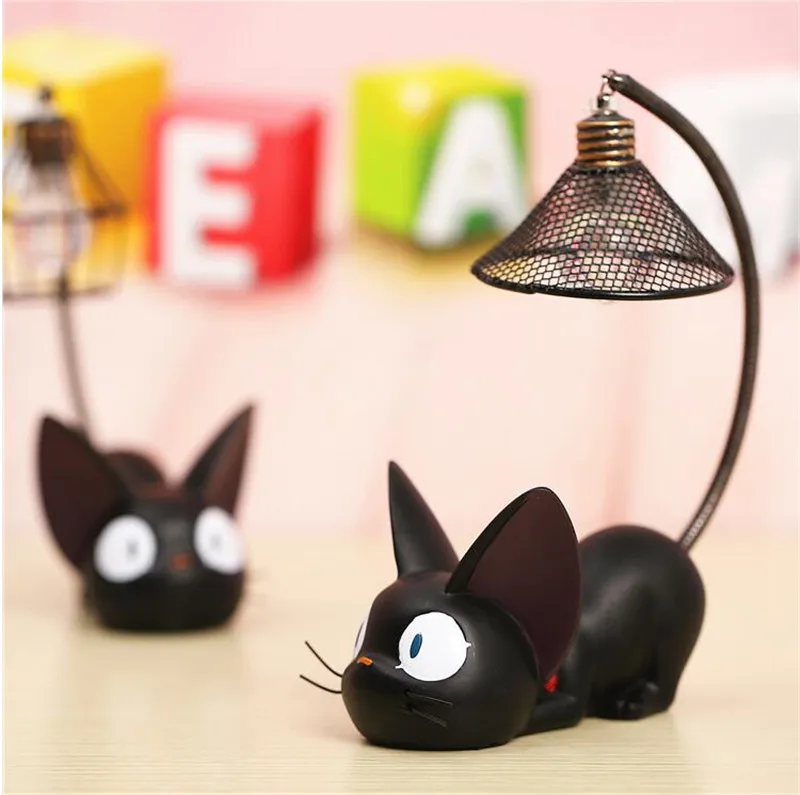 Ночной светильник, мини милый черный кот, настольные фигурки из смолы, миниатюры, украшения для дома, спальни, детский подарок, Luminaria