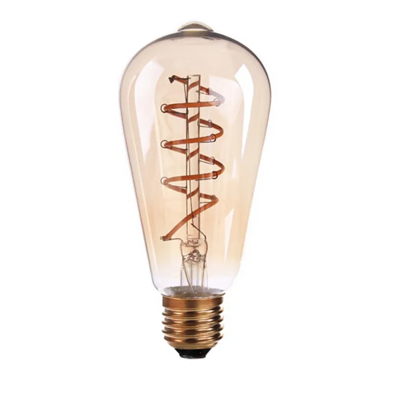 Spiral Filament LED,Edison ST64 Globe Bulb,4W,Amber Glass,Super warm