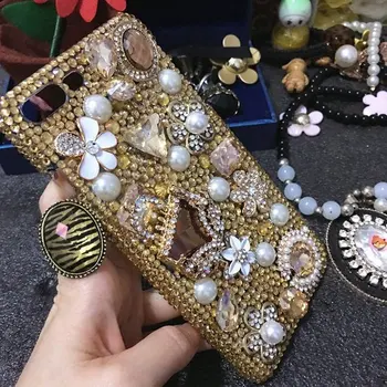 

XINGDUO for iphone x case Golden Bag Sparkles Lovely Handbag Pearls Flowers Diamonds Cover for iphone 6/7/8/X/XS/XR/XS MAX/Plus