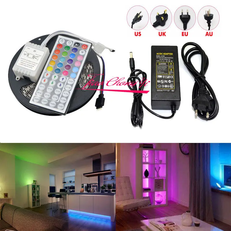 #Best 10M 5050 RGB LED Strip light IP65 with 44keys IR Controller +12V 8A Power