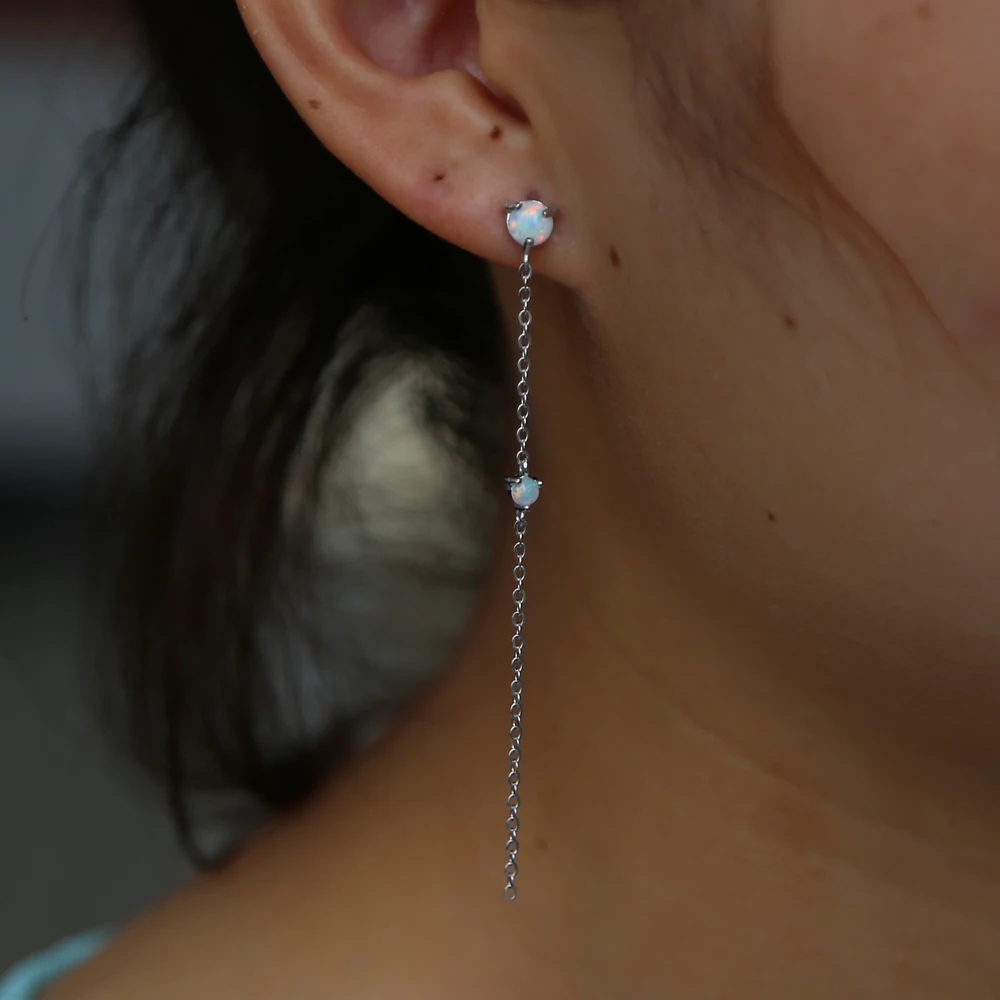 

Simple Style Gold Color Long Line Earring For Women 100% 925 sterling silver minimal opal tassel Dangle Earrings elegant jewelry