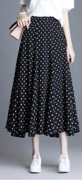 2019 Summer Spring Women Polka Dot Pleat Skirt Female Black High Elastic Waist Party Sweet Pleated Mesh Skirt