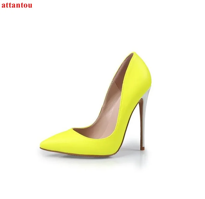yellow and white high heels