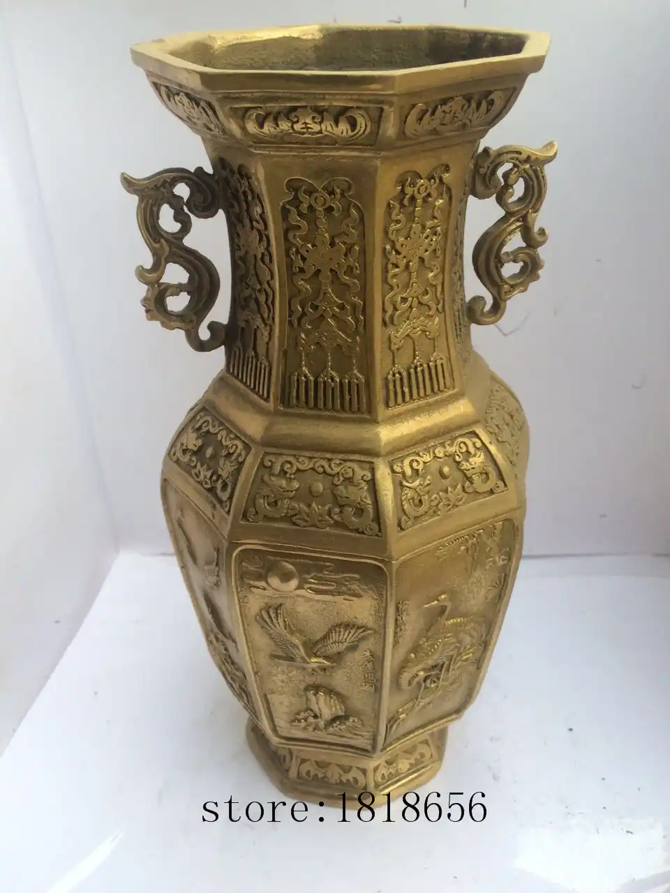 Antique Antiques Chinese Brass Carre One Pair Of Vase Chinese Vase