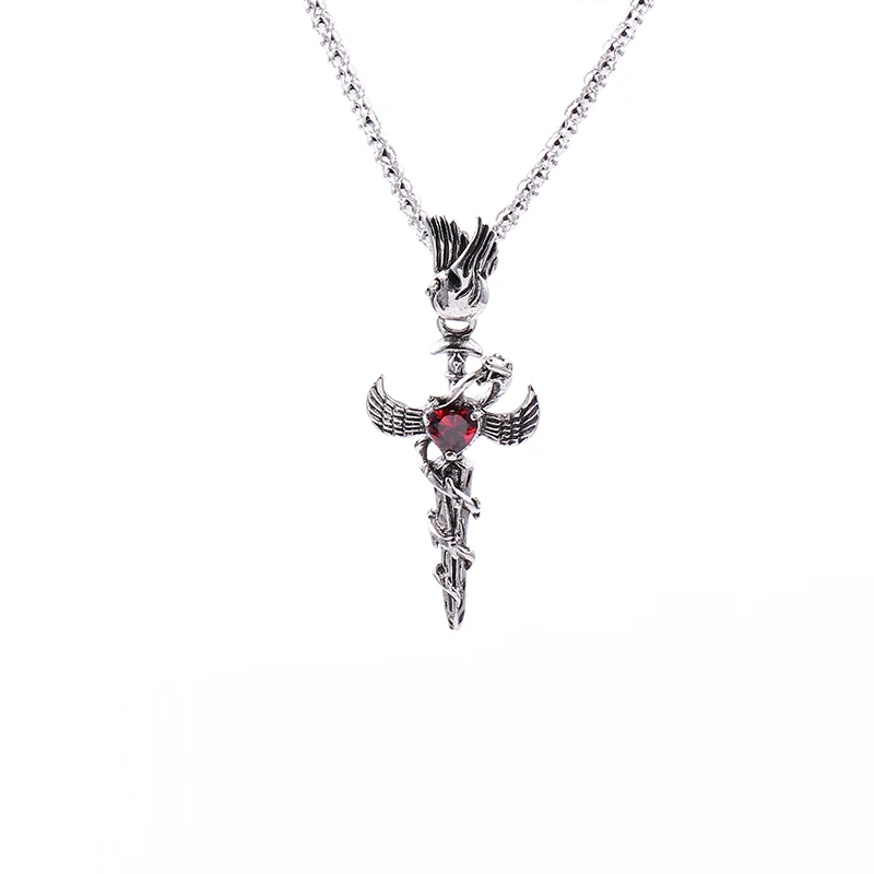

Vintage Cross Wing Necklaces Punk Red Heart Crystal Swrod Snake Sahpe Pendant necklaces for Women men Fashion Jewelry Collar