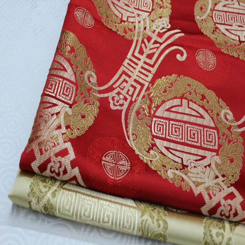 

CF160 1Yard 73cm Red Chinese Antique Silk Fabric Chinese Style Brocade Jacquard Fabric For Wedding Dress Fabric For Sewing