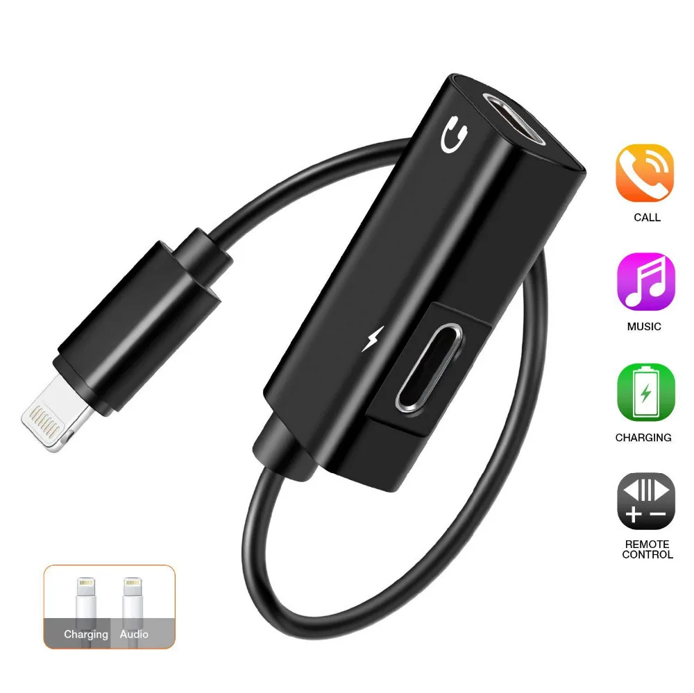 Koop Hoofdtelefoon Adapter voor iPhone 7 7 Plus 8 8 Plus X amp; iPad, dual voor Bliksem Oortelefoon Audio Lading Jack Splitter, Ondersteuning iOS 11.3