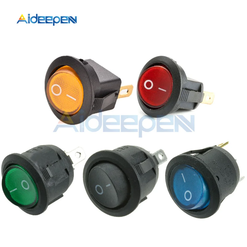 

AC 250V 6A 125V 10A Mini 3 Pin LED Light Switch Car Boat Round Rocker ON/OFF Toggle Button Switch Blue Yellow Red Green Black