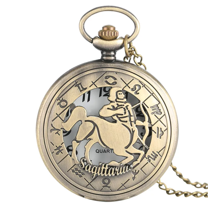 Sagittarius Pendant Pocket Watch Half Hunter Men Bronze Quartz Watches Cool Copper