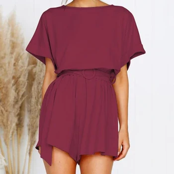

Women Summer Playsuit Women Belted Elegant Office Jumpsuit Female Lace Up Bandage Wide Leg Playsuits