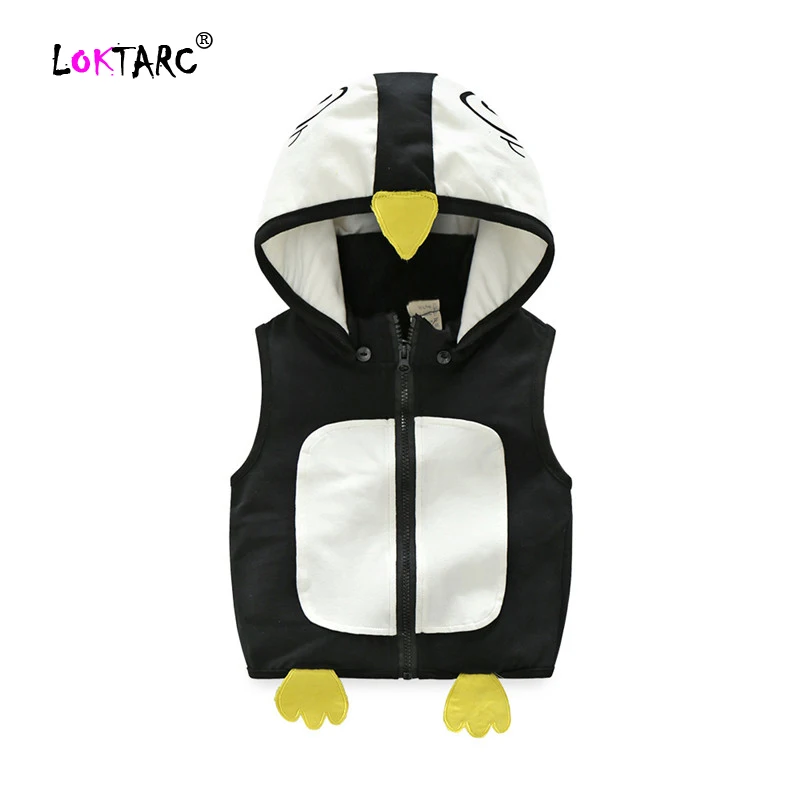 

LOKTARC Toddler Vest Cartoon Penguin Coats Children Clothing Warmful Boys Tops Vest Removable Hat Kids Hooded Vest Jackets
