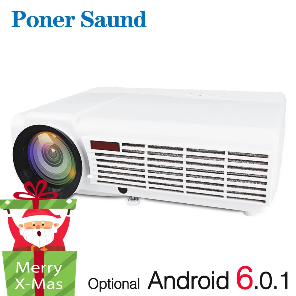 Kopen Poner Saund LED 96 Full HD Projector Thuisbioscoop Optioneel Android 6.0 Bluetooth WIFI Ondersteuning HD 1080 p HDMI USB VGA LCD Beamer