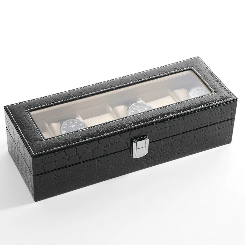 

Hot Sale 6 Grid PVC Leather Watch Storage Box Rectangle Wristwatch Holder Jewelry Display Case For Gifts