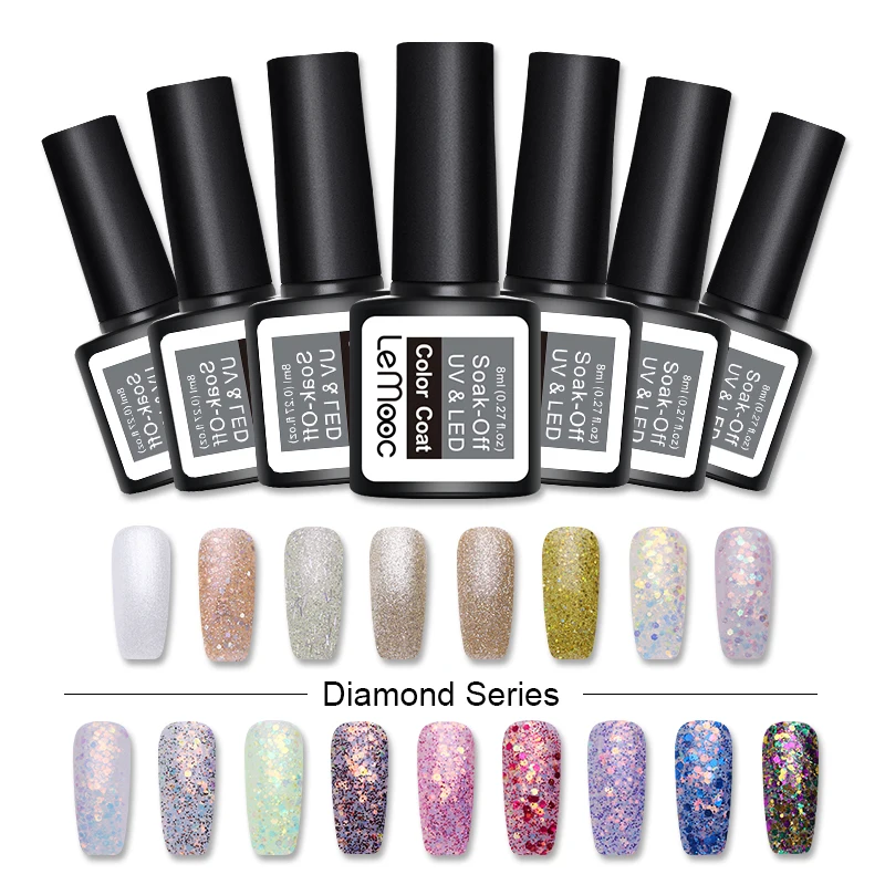 

LEMOOC 8ml Glitter Sequins Gel Polish Pink Shimmer Shining Soak Off UV Gel Varnish Nail Art Manicure DIY Nail Gel Polish