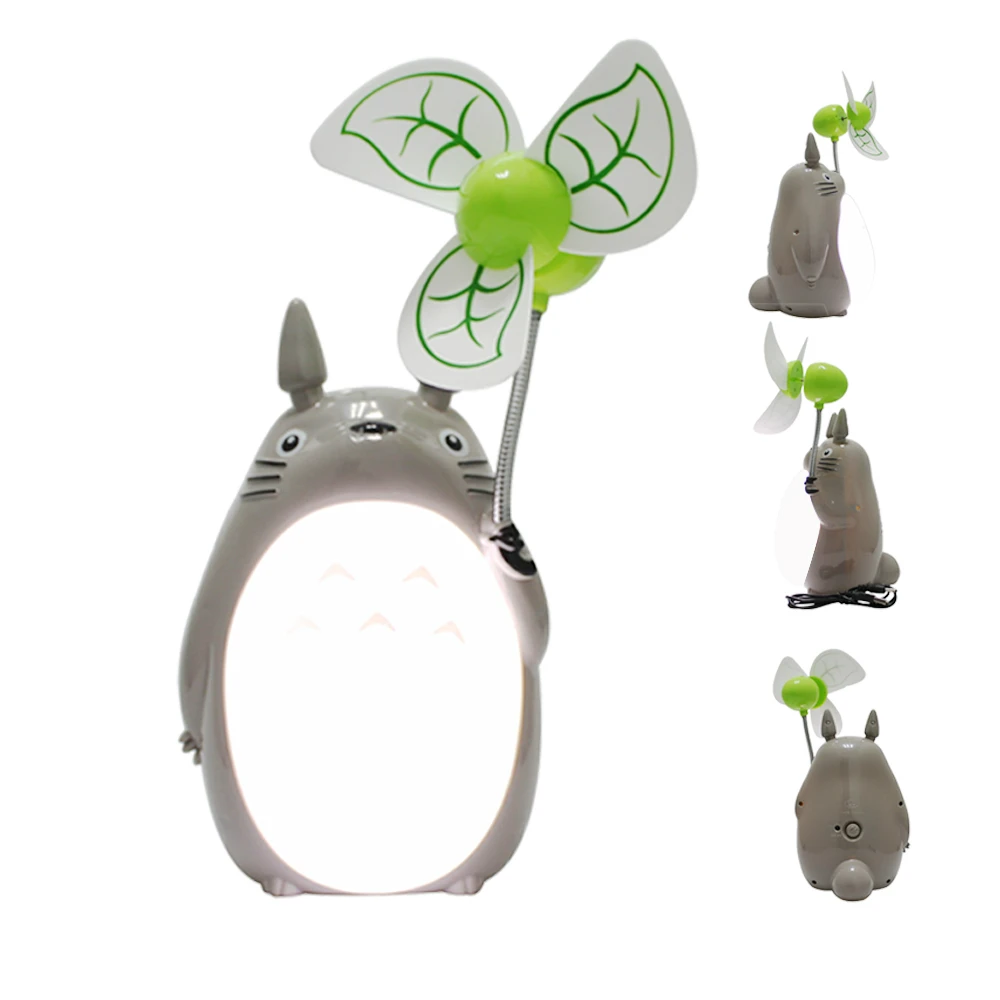 

Totoro cartoon fan creative charging LED night light electric fan fan lamp mute student dormitory USB Fan warm white light lamp