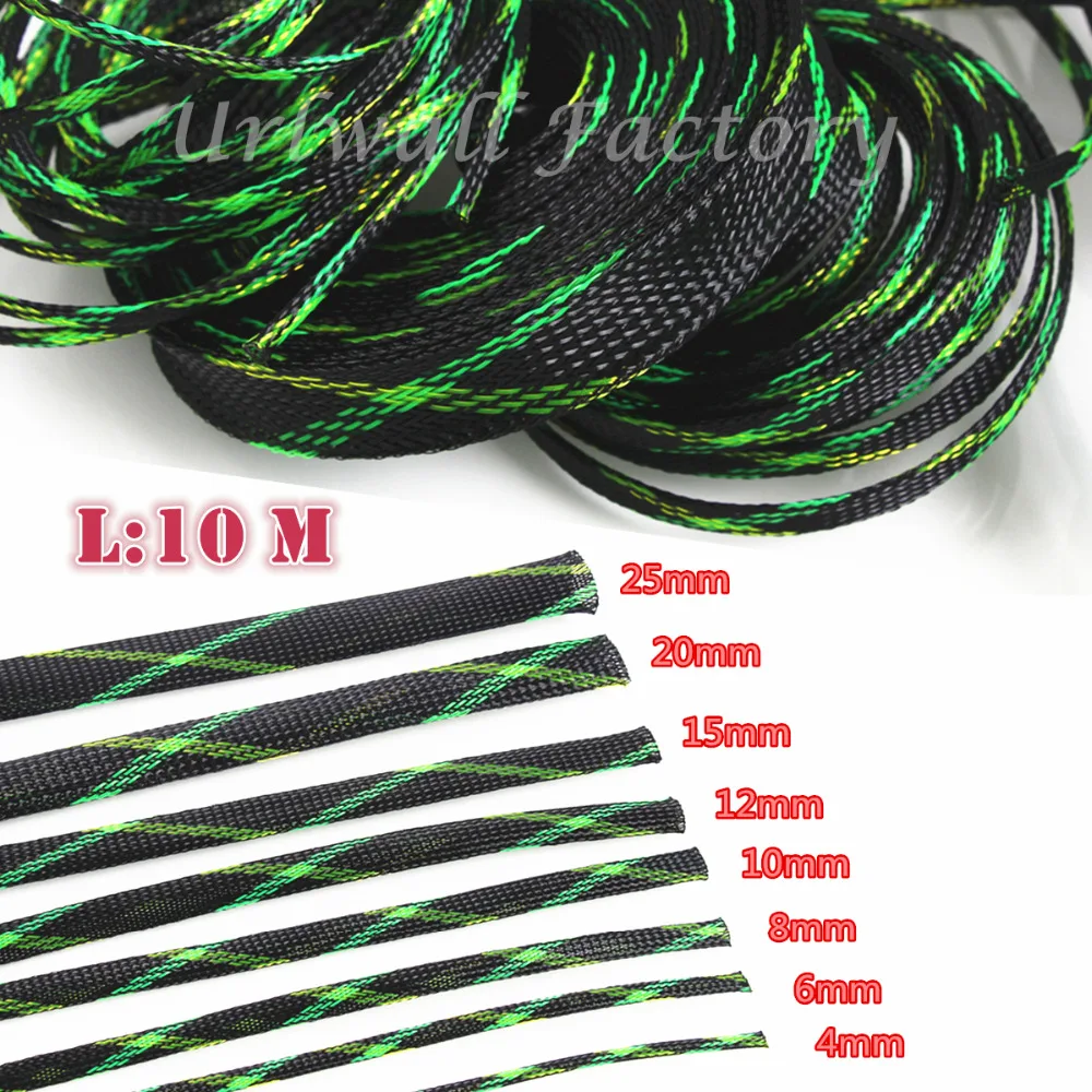 

8Sizes 4/6/8/10/12/15/20/25mm Insulation Braided Sleeving Tight PET Expandable 10M Cable Sleeves Wire Gland Cables protection