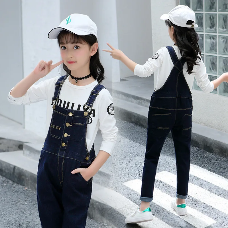 

2018 New Fashion Clothes Set For Girls White Shirt + Jeans Overalls Fall Girl Boutique Outfit Sets Teenagers 7 8 9 11 12 13 Year