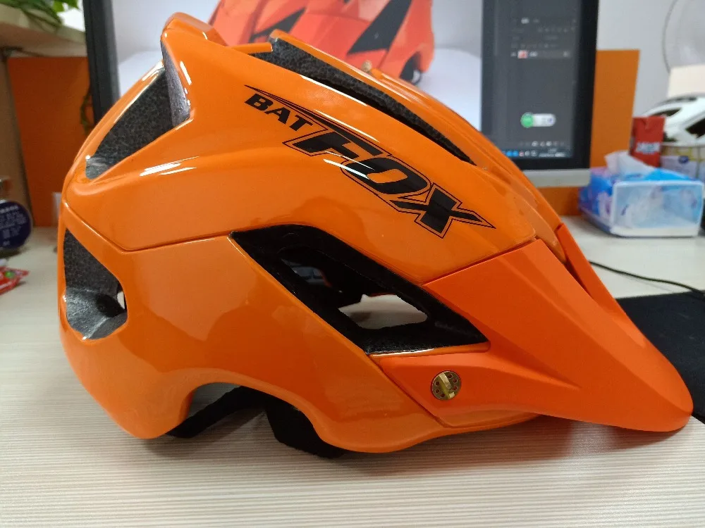 BATFOX MTB Cycling Helmet Mountain Road Bike Helmet Men Women Orange Bicycle Cycling Safety Outdoor Sport Big Visor Helmet casco