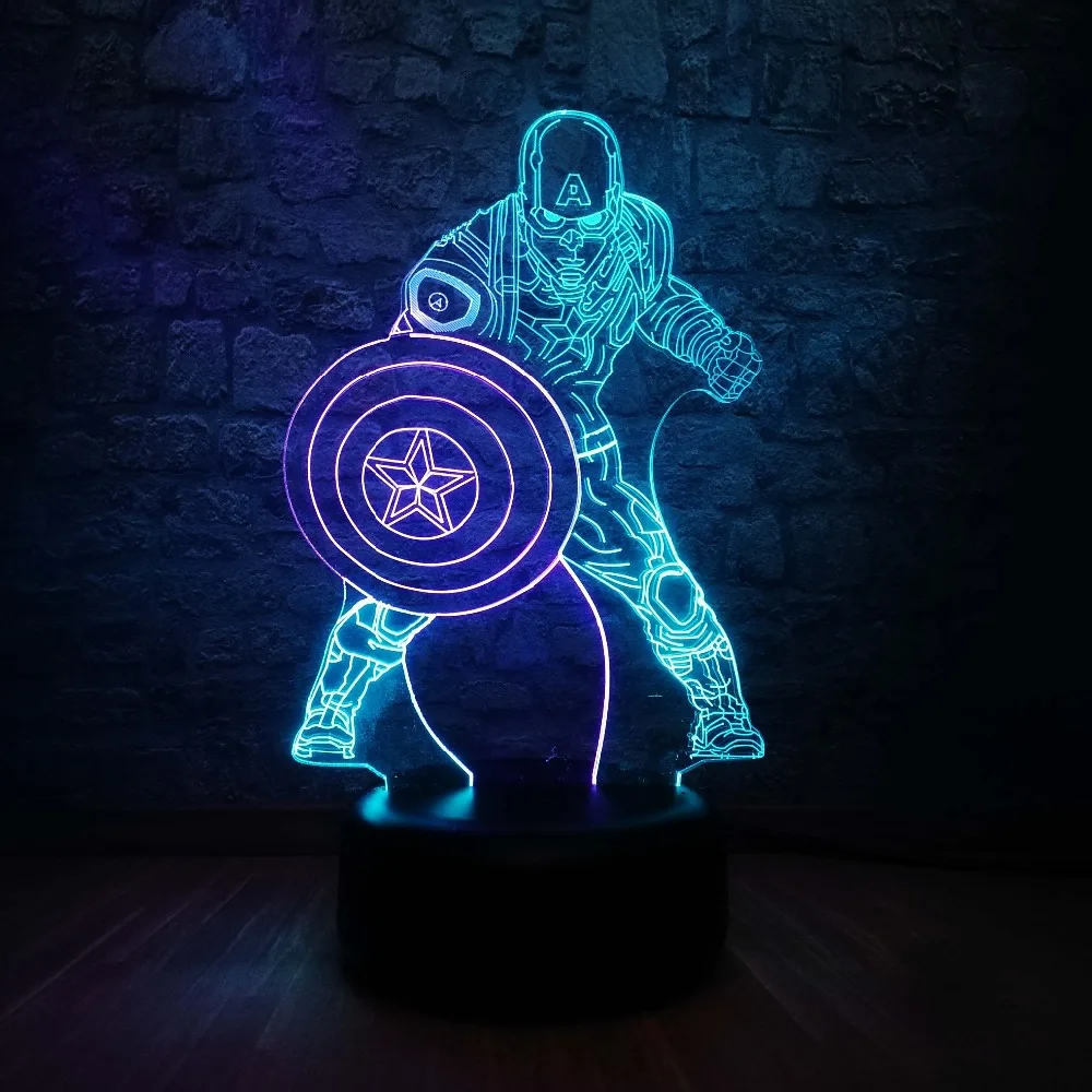 Праздничный подарок Marvel светодиодный 3d-ночник Капитан Америка щит фигура RGB Blub смешанный цвет настольный ночник подростковый Декор для спальни