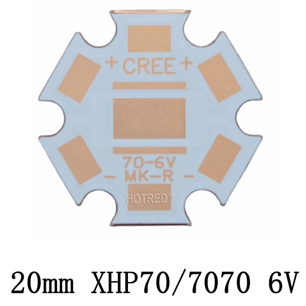 20 мм медная печатная плата Cree XPG XPG2 XPE XPE2 XML XML2 XHP50 XHP70 MKR 3V 6V 12V Светодиодная печатная плата 20mm x 1,6mm Медная звезда 16mm радиатор PCB - Испускаемый цвет: 20mm XHP70 MKR 6V