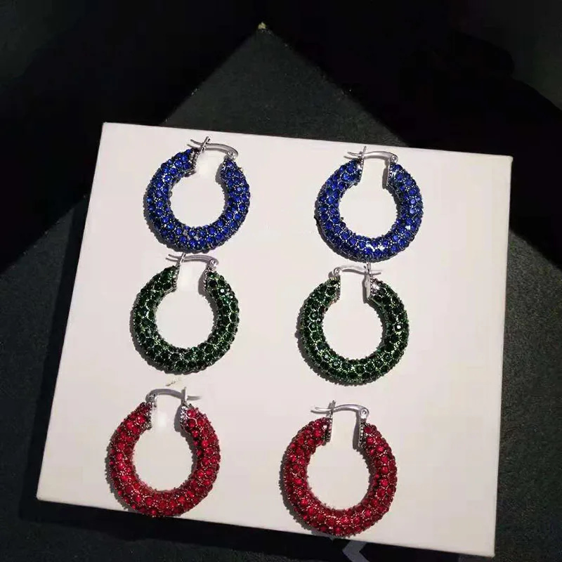 

1Pair Women Multicolor Rhinestone Big Hoop Ear Circle Round Earrings Female Ear Ring Fress Shipping