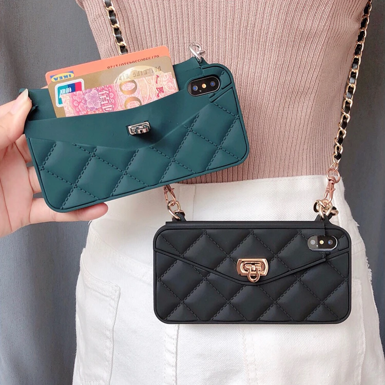 10PCS wholesale Crossbody Wallet Case For iPhone XS MAX XR X 8 7 6 Plus Card Slot Handbag Purse Cell Phone Cover With Long Chain