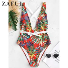ZAFUL лист печати галстук Low Cut одна деталь Купальник для женщин купальники для малышек с низкой спинкой цельный купальный костюм глубоким вырезом