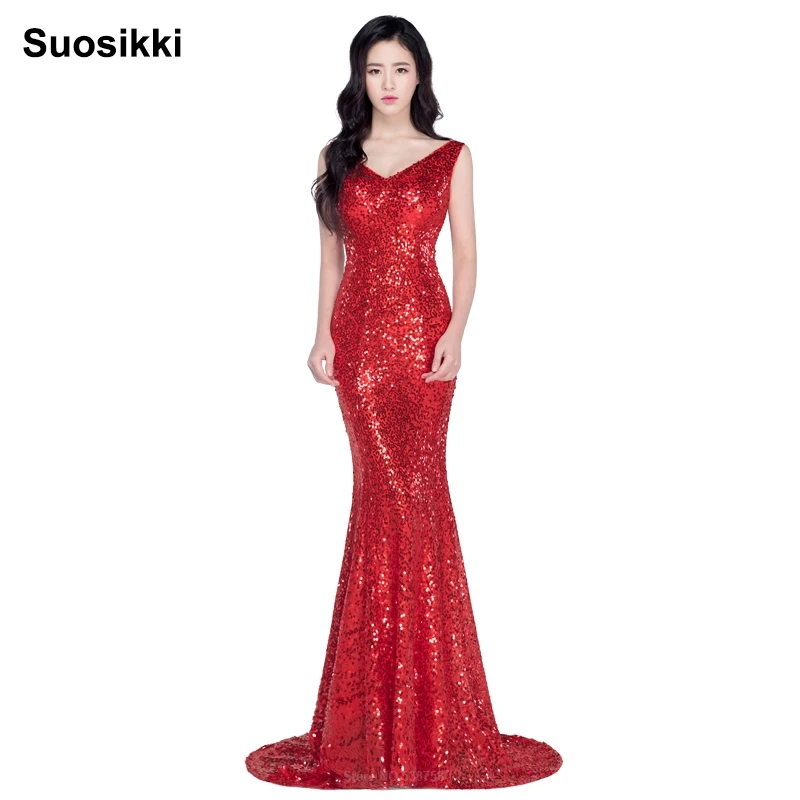 

Robe de soiree Sequined Mermaid Evening Dress Women Sexy V-neck Formal Party Dresses Long Free shipping