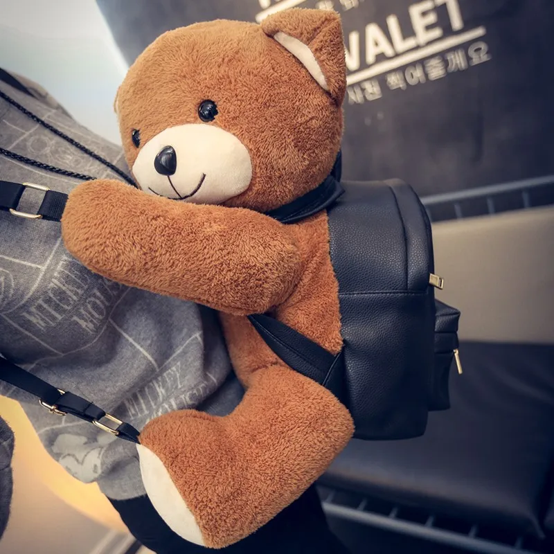 

New Women/Girls Fashion Leather Backpack Plush Teddy Bear Backpack/School bags Fmous Brand Leisure Small Backpack Bag