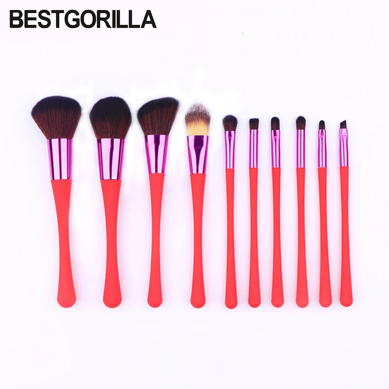 New 10pc/set Makeup Brushes Set Red handle Cosmetic Foundation Eyshadow Blusher Powder Blending Brush beauty tools kits