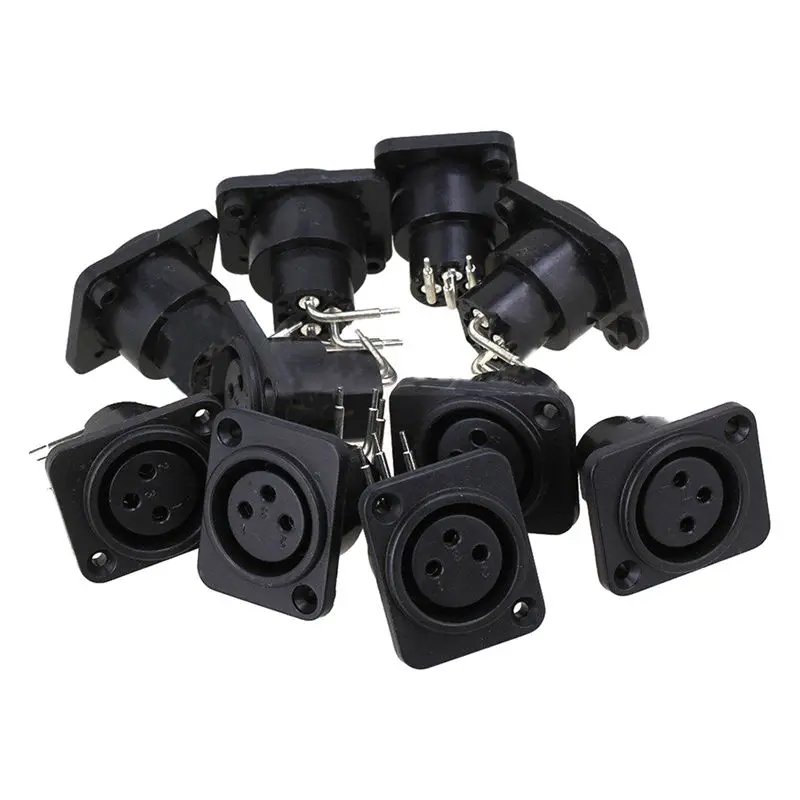 Buy 10pcs Black XLR 3pin Female Jack Panel Mount