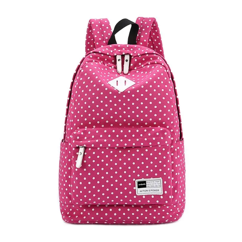 Школьный холщовый рюкзак в горошек, сумка для путешествий, Большой Студенческий рюкзак, Ранец 33x16x45 см - Цвет: Ярко-розовый