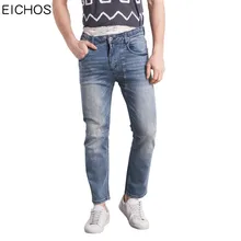EICHOS Nine Pants Jean Men Light Blue Elastic Cotton Men’s Jeans Straight Slim Jeans Men Skinny Homme Large Plus Size 42 44 46